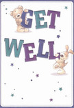 Effervescent warmth and playful optimism burst forth from this charming get well card, where an irresistibly cute teddy bear and a floppy-eared puppy seem to dance with joy around the vibrant 'Get Well' lettering. The indigo and teal letters stand proud against a creamy-white backdrop, while whimsical, star-shaped bursts in blues and purples scatter across the scene like gentle wishes floating down the High Street in Harlington. The illustrated fur of both bear and puppy looks incredibly soft and comforting, as if offering a reassuring hug to the recipient. It's easy to imagine the emotional salve this card carries, as thoughtful as a bespoke bouquet lovingly delivered from Florist Harlington, meant to bring cheer and a sense of connection during recovery. Each visual element-bright colours, playful stars, inviting characters-blends to create a message of genuine caring and hope, carefully crafted for the Harlington community.